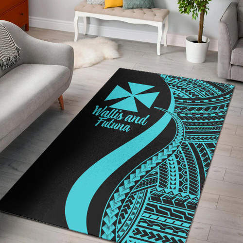 Wallis and Futuna Area Rug - Turquoise Polynesian Tentacle Tribal Pattern Polynesian 1