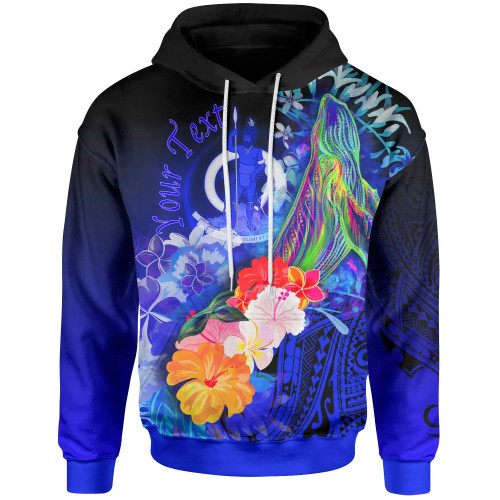 Vanuatu Custom Personalised Hoodie - Humpback Whale with Tropical Flowers (Blue)