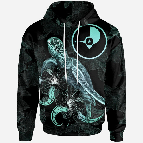 Yap Polynesian Hoodie - Turtle With Blooming Hibiscus Turquoise Yap Polynesian Hoodie - Turtle With Blooming Hibiscus Turquoise