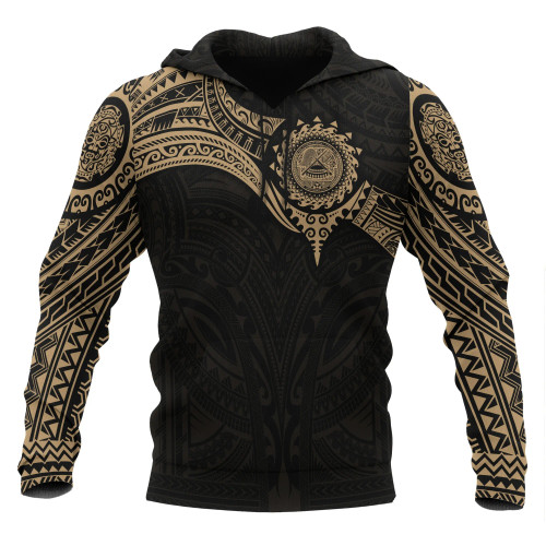 American Samoa Polynesian Hoodie - Gold Heart Shield