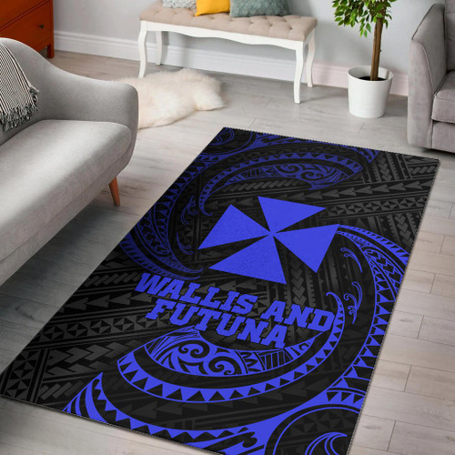 Wallis And Futuna Polynesian Area Rug - Blue Tribal Wave Polynesian 1