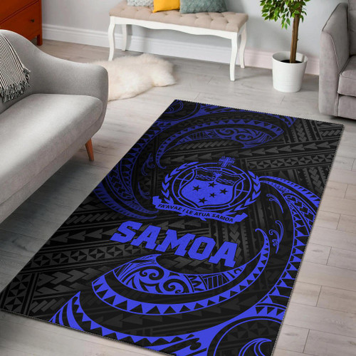Samoa Polynesian Area Rug - Blue Tribal Wave Polynesian 1