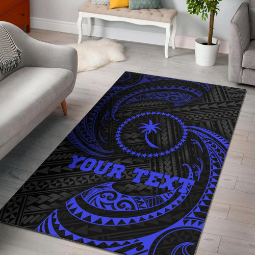 Chuuk Polynesian Custom Personalised Area Rug - Blue Tribal Wave Polynesian 1