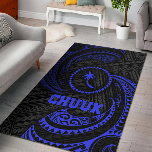 Chuuk Polynesian Area Rug - Blue Tribal Wave Polynesian 1