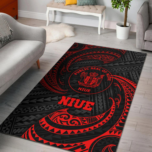 Niue Polynesian Area Rug - Red Tribal Wave Polynesian 1