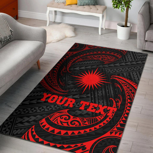 Marshall Islands Polynesian Custom Personalised Area Rug - Red Tribal Wave Polynesian 1