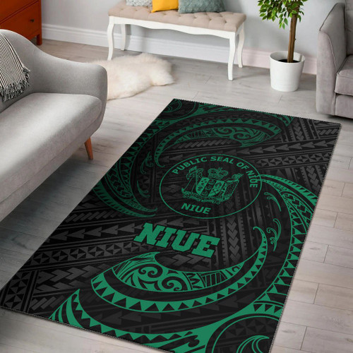 Niue Polynesian Area Rug - Green Tribal Wave Polynesian 1