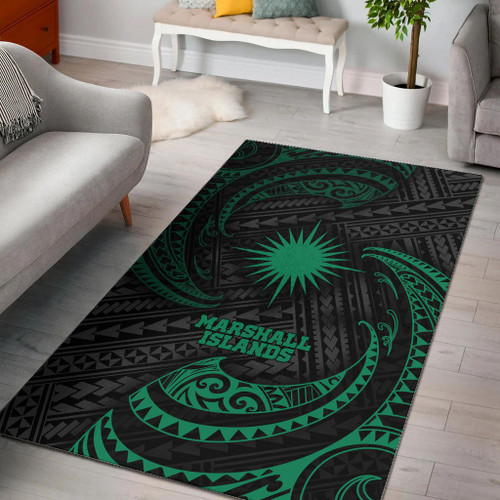 Marshall Islands Polynesian Area Rug - Green Tribal Wave Polynesian 1