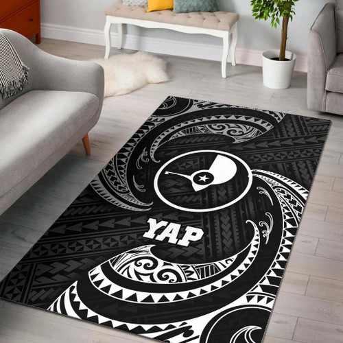 Yap Micronesia Area Rug - White Tribal Wave Polynesian 1