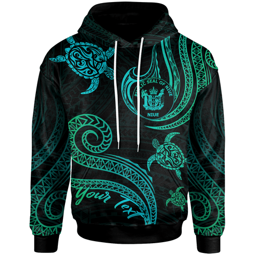 Niue Personalised Custom Hoodie - Polynesian Turtle With Pattern