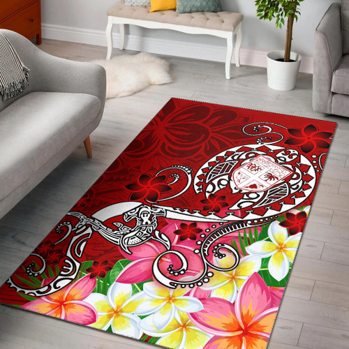 Fiji Area Rug - Turtle Plumeria (Red) Polynesian 1