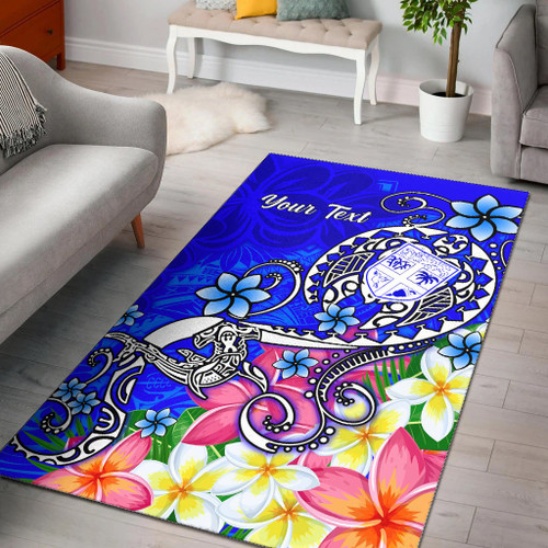 Fiji Custom Personalised Area Rug - Turtle Plumeria (Blue) Polynesian 1