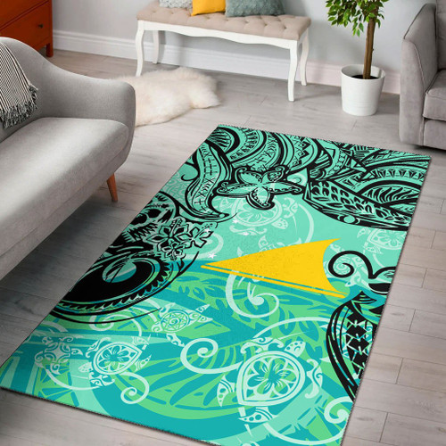 Tokelau Polynesian Area Rug - Vintage Floral Pattern Green Color Polynesian 1