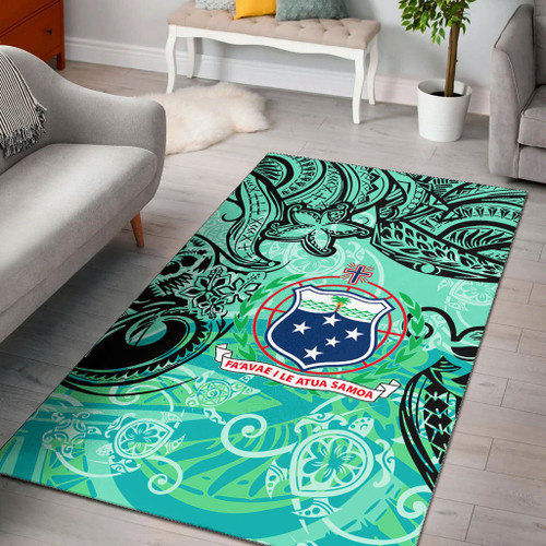 Samoa Area Rug - Vintage Floral Pattern Green Color Polynesian 1