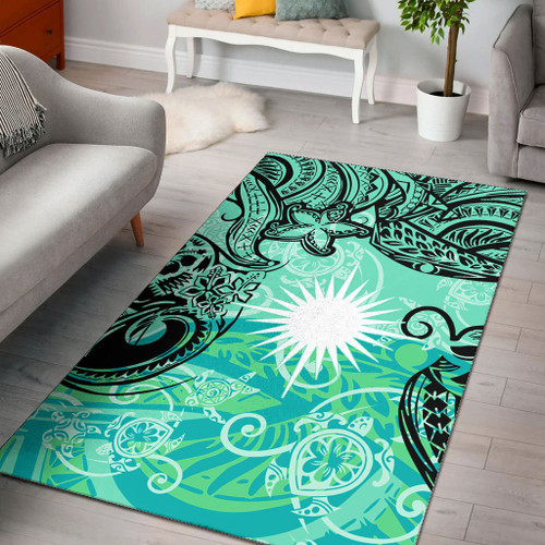 Marshall Island Area Rug - Vintage Floral Pattern Green Color Polynesian 1