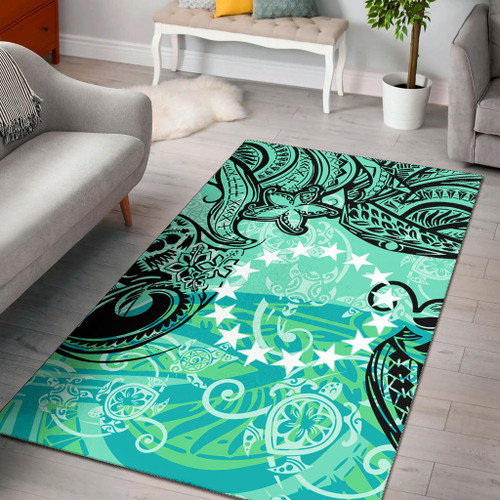 Cook Islands Area Rug - Vintage Floral Pattern Green Color Polynesian 1