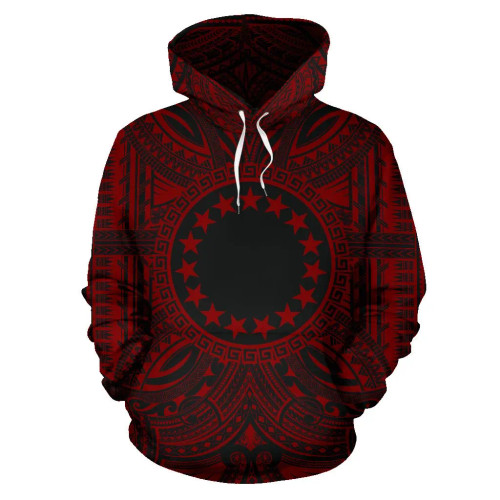 Cook Islands All Over Hoodie - Cook Islands Coat Of rms Polynesian Red Black