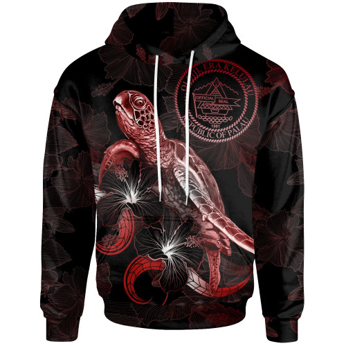 Palau Polynesian Hoodie - Turtle With Blooming Hibiscus Red