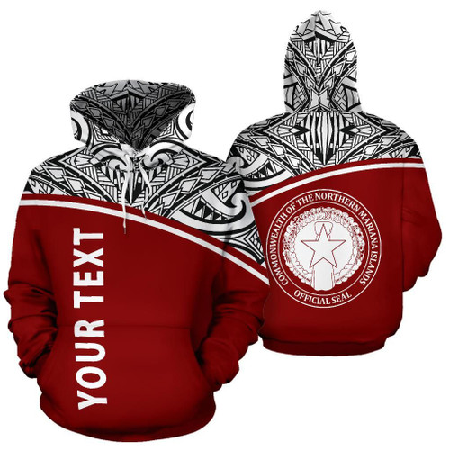 Northern Mariana Islands Polynesian All Over Custom Personalised Hoodie - Red Curve Version