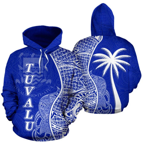 Tuvalu Polynesian Hoodie Coconut Tree Blue