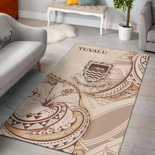 Tuvalu Area Rug - Hibiscus Flowers Vintage Style Polynesian 1