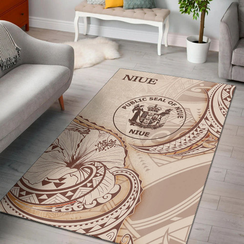 Niue Area Rug - Hibiscus Flowers Vintage Style Polynesian 1