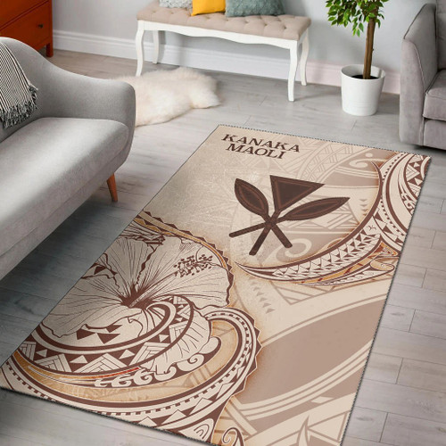 Hawaii Kanaka Maoli Area Rug - Hibiscus Flowers Vintage Style Polynesian 1