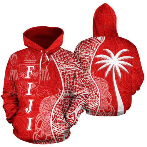 Fiji Polynesian Hoodie Coconut Tree Red nd White