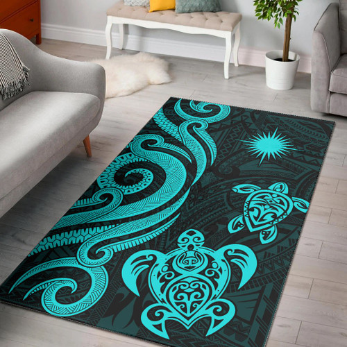 Marshall Islands Area Rug - Turquoise Tentacle Turtle Polynesian 1