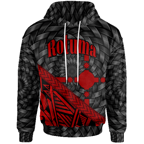 Rotuma Hoodie - Red Tapa Patterns With Bamboo