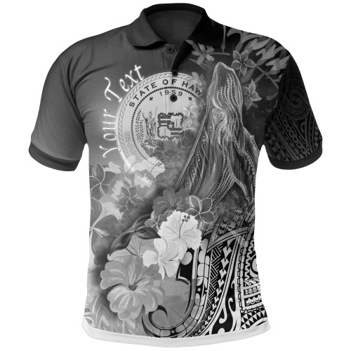 Polynesian Hawaii Custom Personalised Polo Shirts - Humpback Whale with Tropical Flowers (White) 1