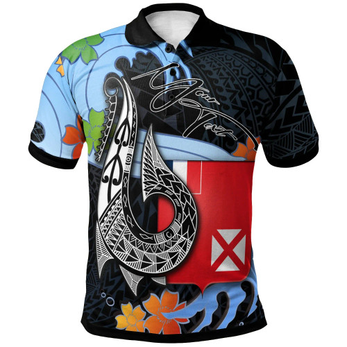 Wallis and Futuna Custom Personalised Polo Shirt - Fish Hooks And Wave 1