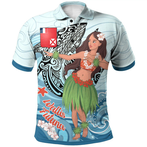 Wallis and Futuna Polo Shirt - Polynesian Girls With Shark 1