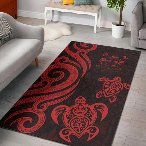 Fiji Area Rug - Red Tentacle Turtle Crest Polynesian 1