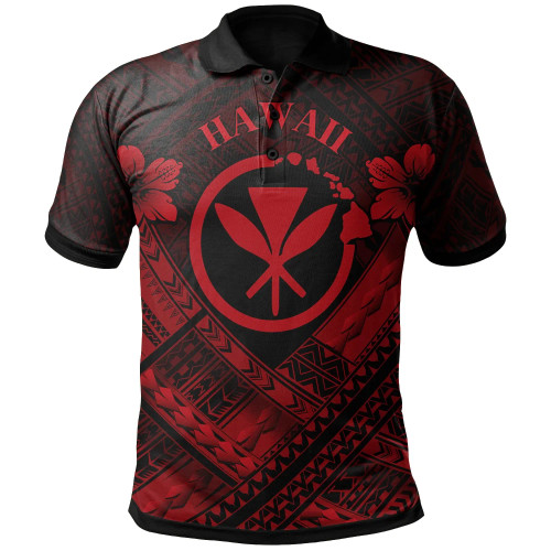 Hawaii Polo Shirt - Red Kanaka Maoli Polynesian Patterns 1