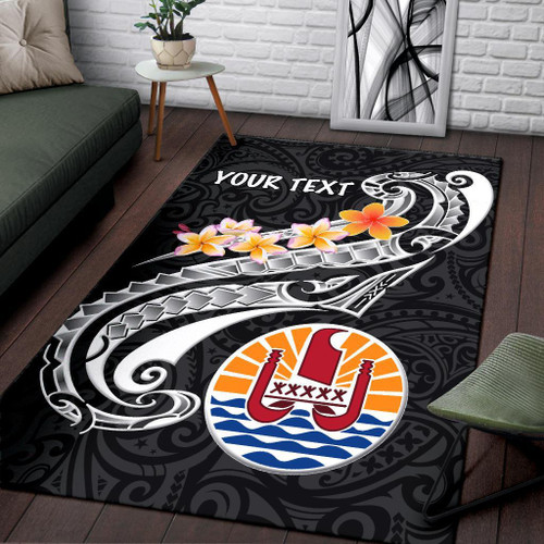 Tahiti Custom Personalised Area Rug - Tahiti Seal Polynesian Patterns Plumeria (Black) Polynesian 1
