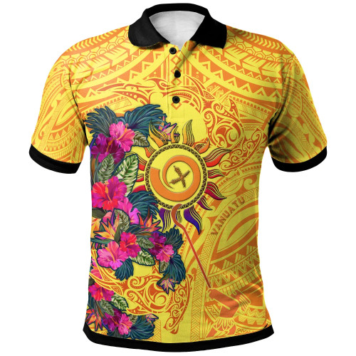 Polynesian Polo Shirt - Vanuatu Symbols With Hibiscus 1