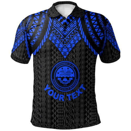 Federated States Of Micronesia Custom Personalised Polo Shirt - Polynesian Armor Style Blue 1