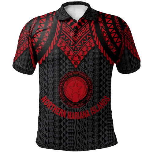 Northern Mariana Islands Custom Personalised Polo Shirt - Polynesian Armor Style Red 1
