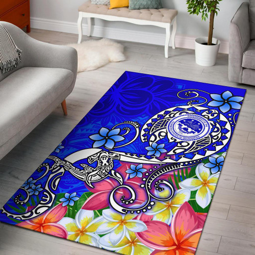 FSM Area Rug - Turtle Plumeria (Blue) Polynesian 1
