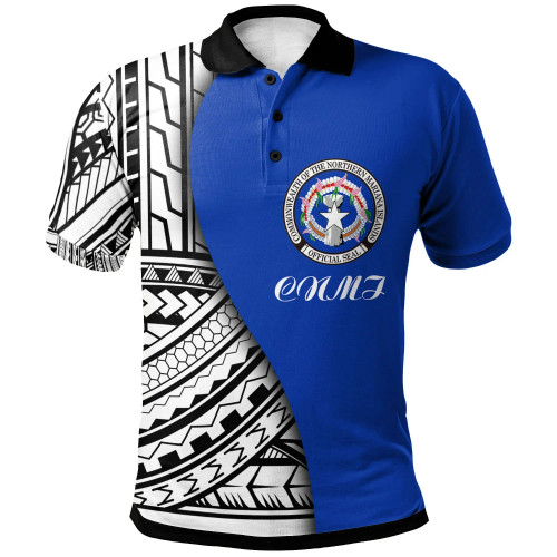 Northern Mariana Islands Polo Shirt- Coat Of Arm and Polynesian Patterns 1