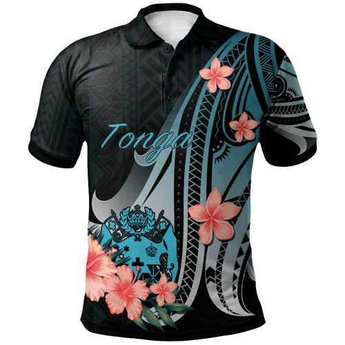 Tonga Polo Shirt - Turquoise Polynesian Hibiscus Pattern Style 1