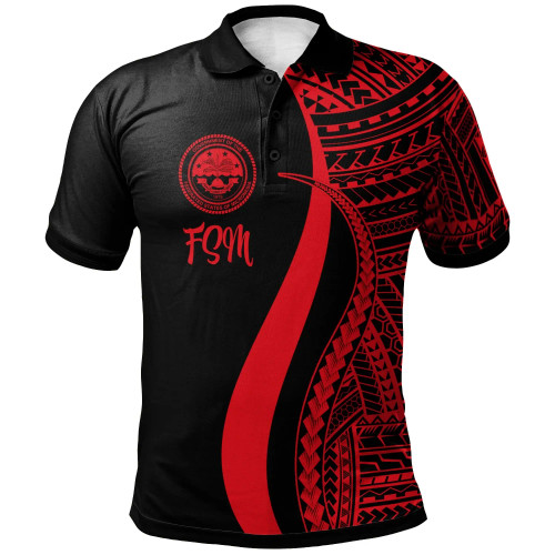 Federated States of Micronesia Polo Shirt Red - Polynesian Tentacle Tribal Pattern 1