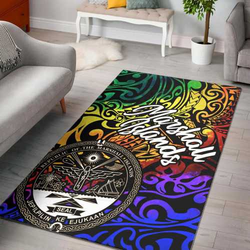 Marshall Islands Area Rug - Rainbow Polynesian Pattern Crest Polynesian 1