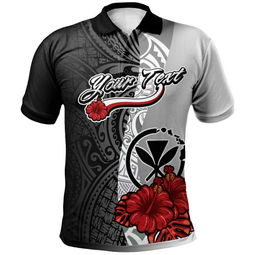 Hawaii Polynesian Custom Personalised Polo Shirt - Coat Of Arm With Hibiscus White 1