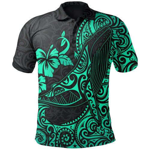 Polynesian Hawaii Polo Shirt - Polynesian Turquoise Humpback Whale 1