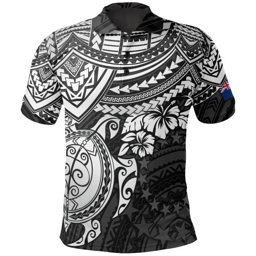 Cook Islands Polo Shirt - Cook Islands Flag White Turtle Hibiscus 1