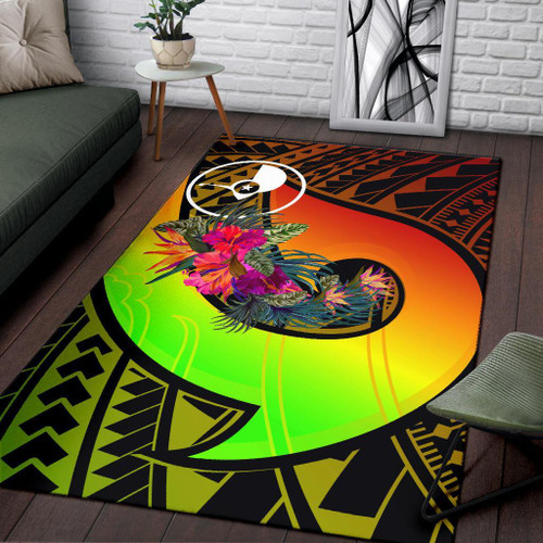Yap Area Rug - Polynesian Hook And Hibiscus (Raggae) Polynesian 1