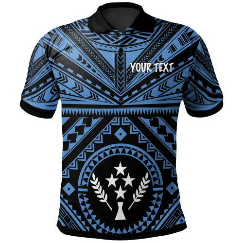 Kosrae Personalised Polo Shirt - Kosrae Flag In Polynesian Tattoo Style (Blue) 1