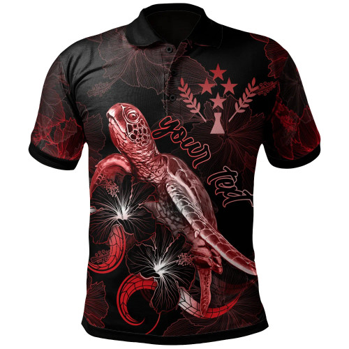 Kosrae Custom Personalized Polynesian Polo Shirt - Turtle With Blooming Hibiscus Red 1